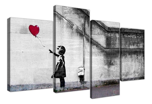 Cuadro Banksy Girl Red Balloon Arte Moderno  Lienzo Canvas Color Gris