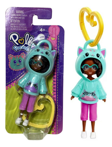 Mini Boneca Colecionável Menina Morena Negra Shani Com Roupa Roupinha Da Moda - Moletom Gato Gatinho - Acompanha Clipe De Coração Para Pendurar Chaveiro - Amiga Da Polly Pocket - Mattel Brinquedos