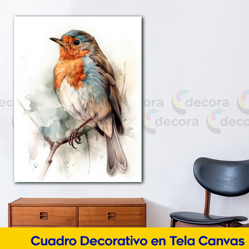 Cuadro Canvas Aves Pajaro Tipo Acuarela Elegante 130x70