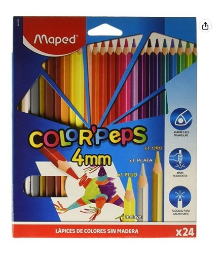24 Pinturas Colores Maped De 4mm + Lapicera Shink Maped
