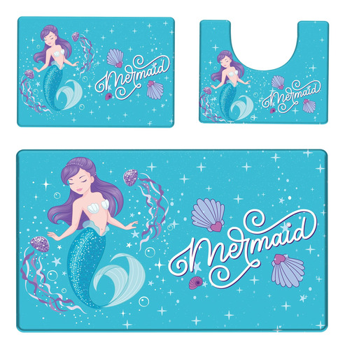 Khelo Juego De Alfombrillas De Baño Para Niños De Sirena, 3 