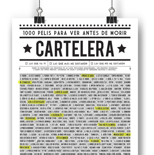 Imagen 1 de 5 de Cartelera, Poster Con 1000 Pelis Para Ver Antes De Morir!