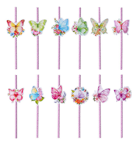 24 Pajitas Desechables Con Forma De Mariposa Para Decoración