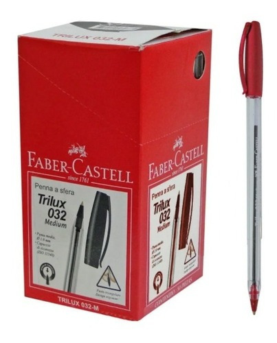 Lapicera Boligrafo Faber-castell Trilux 032 Cristal Caja X50 Color de la tinta Rojo Color del exterior Transparente