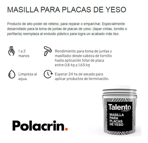 Imagen 2 de 5 de Masilla Placas De Yeso Para Durlock 32k Calidad Polacrin