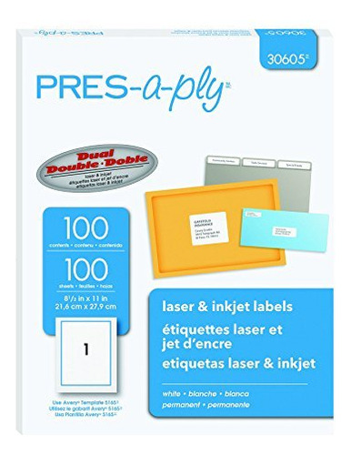 Etiqueta Laser Pres-a-ply Color Blanco Caja Unidad