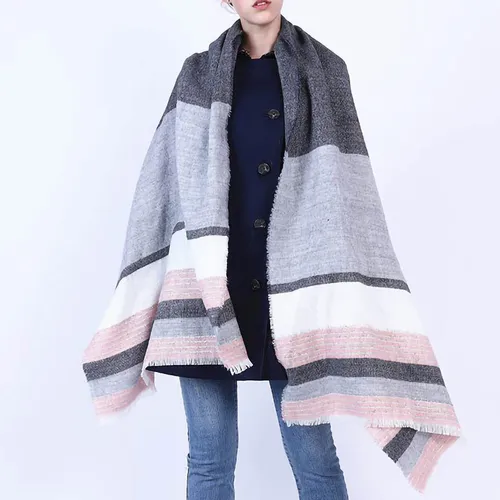 Bufanda De Invierno Tipo Pashmina A Rayas Con Costuras De Co