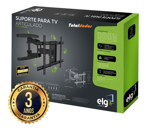 Imagem 2 de 10 de Suporte Forte Parede Bi Articulado Tv Monitor 32 Á 75 45k