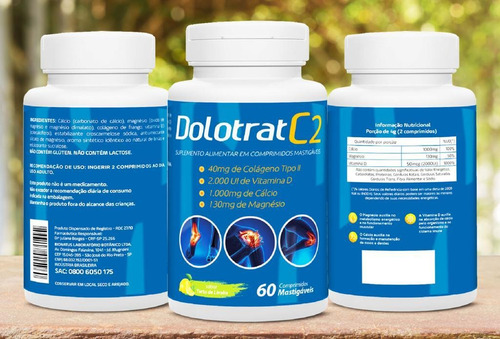 Imagem 3 de 4 de 3x Dolotrat C2 Colageno Tipo 2 40mg + Vitaminas 60 Comps