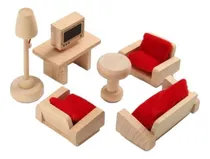 Comprar Kit Juguetes Living Completo En Madera Para Casa De Muñecas 