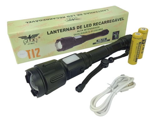 Lanterna Led T12 Recarregável Power Bank Camping Pesca