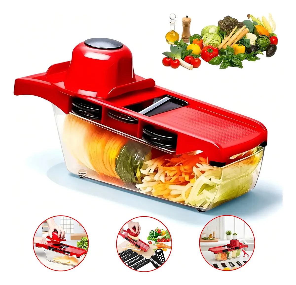 Mandolin Profissional Cortador Fatiador Legumes Frutas Inox Cortador Ralador Fatiador Legumes Profissional Multi 6 Em 1... Vermelho