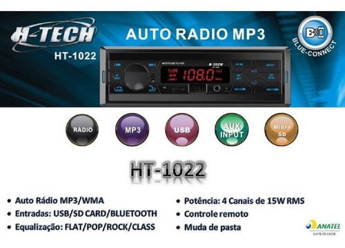 Imagem 2 de 3 de Radio Mp3 H-tech Fm Bluetooth Usb Sd Aux Ht-1022 Promoção