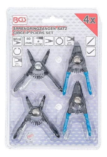 Pinzas Mini 8 Cms Seguros De Anillo Int / Ext 4 Pz Bgs 444