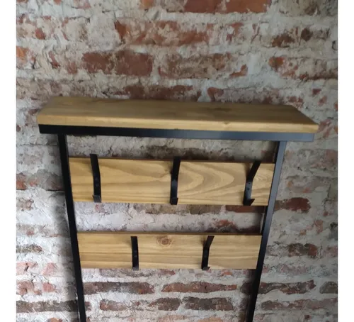 Perchero Recibidor Estilo Industrial Hierro Y Madera Banco