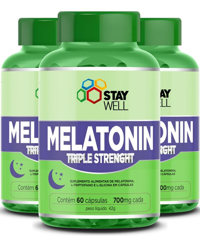 3un Melatonina Triple Strenght Máxima Absorção 180 Cápsulas Sabor Melatonin