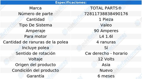 (1) Alternador Tipo Valeo 90 Amps Attitude L4 1.6l 03-09
