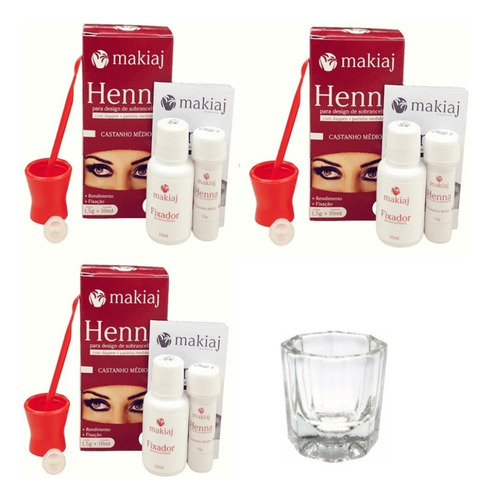 Kit Henna Sobrancelha Profissional 3 Cores Makiaj Natural Tom 3un. Castanho Médio