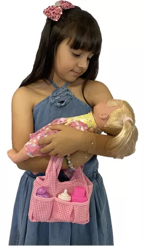 Boneca Bebê Faz Xixi Verdade + Jogo Maternidade E Carrinho