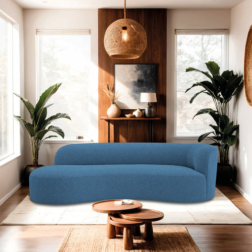Divã Recamier Orgânico Tokyo 200cm Lado Esquerdo Linho Cor Azul royal