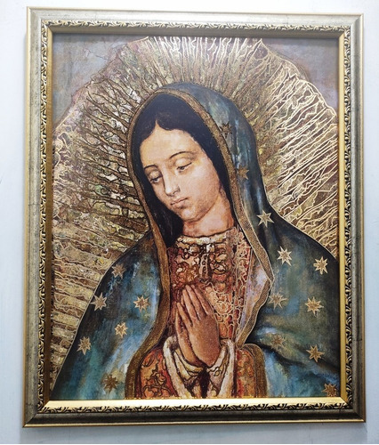 Virgen De Guadalupe Perfil Dorada En Marco Plata Y Oro 57 X 