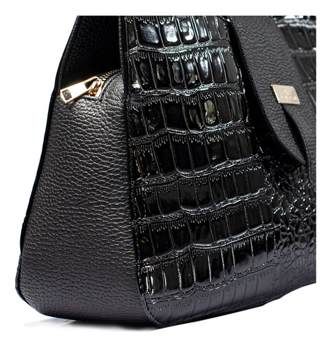 Bolsa Satchel Irma Cocodrilo Charol Negro - Angelozano