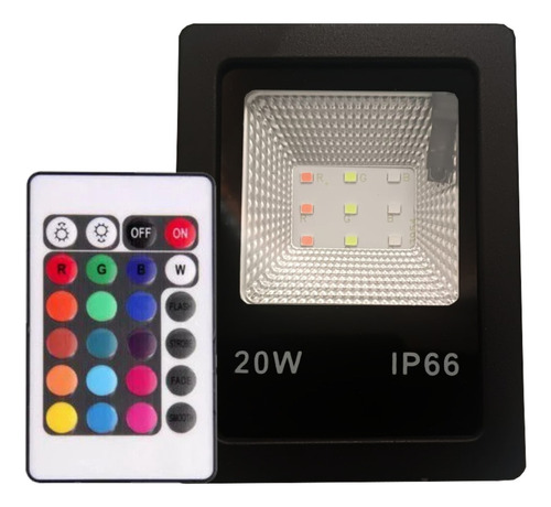 Refletor Holofote Led Rgb Multicores 20w Ip66 Com Controle