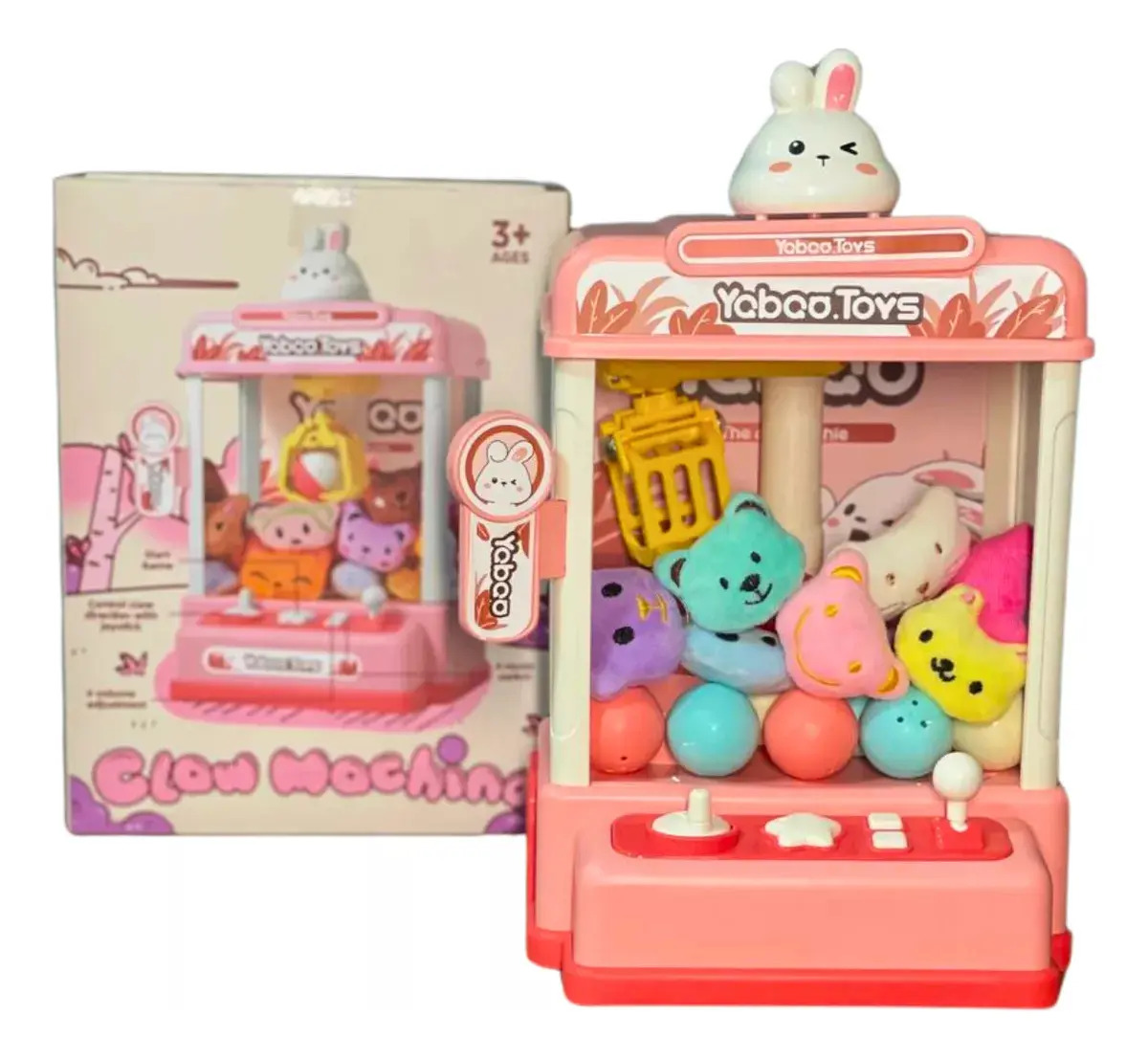 Mini Maquina Grua Pegar Ursinho Pelucia Bolinhas Cores Garra Cor Rosa