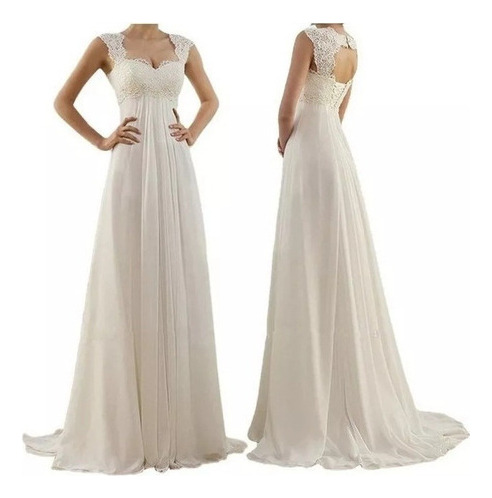 Vestido Largo De Novia De Talla Grande De Encaje Blanco Para