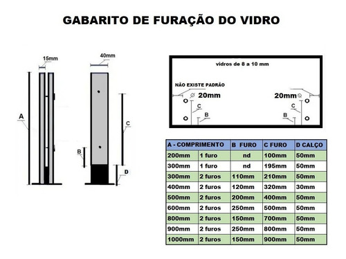 Kit 18 Coluna Torre Inox 30 Cm 2 Furos Preto Guarda Corpo