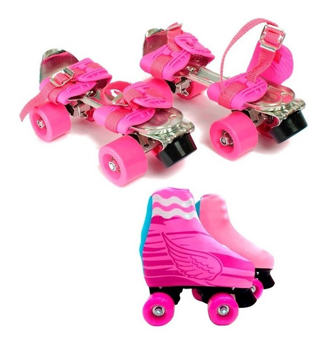 Patin 4 Ruedas Rosa Ext 28 A 41 + Cubre Zapatillas 28 Al 34