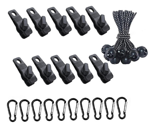 30x/set Clips Para Lona Cuerda De Punto . Mosquetón Negro