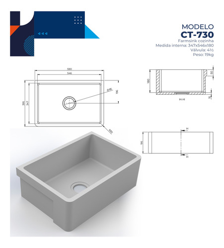 Cuba Akkor Farm Sink 55cm Ssm Cozinha Estilo Fazenda Avental Cor Branco