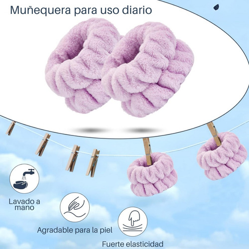 Kit Diadema Y Muñequeras Skincare Maquillaje Mascarilla Spa Color Celeste Color