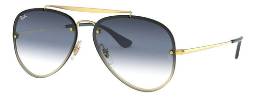 Óculos de sol Ray-Ban Aviator Blaze Standard armação de aço cor matte gold, lente blue de poliamida degradada/espelhada, haste matte gold de aço - RB3584N