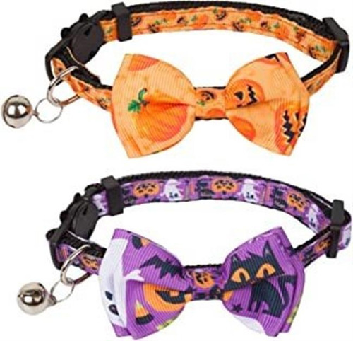 Collares De Gato De Halloween Con Campana De Arco, Collar