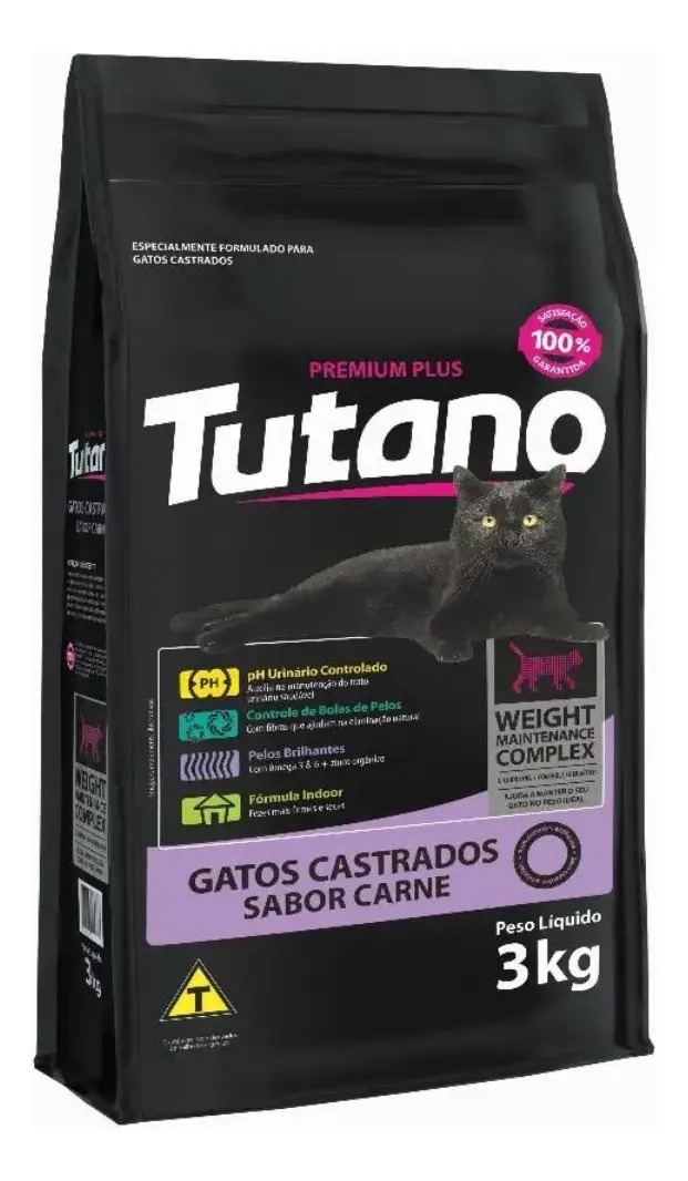 Ração Tutano Gatos Castrados Carne 3kg