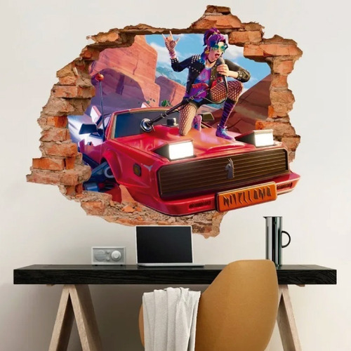 Imagen 2 de 6 de Vinilo Decorativo Fortnite -i24 Sticker Efecto Muro Roto