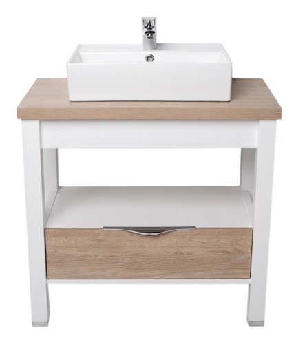 Vanitory De Pie Campi Oak Blanco-roble C/mesada P/bacha 80cm