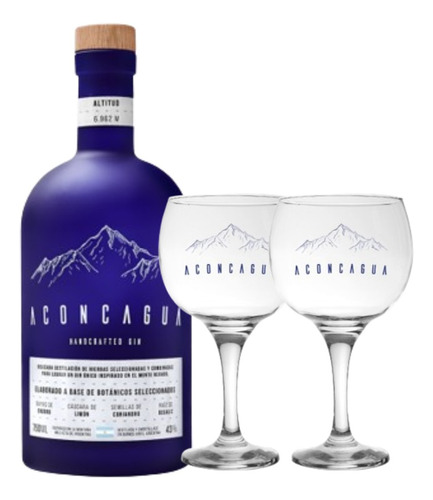 Gin Aconcagua Handcrafted 750 Ml + 2 Copones Para Gin Tonic