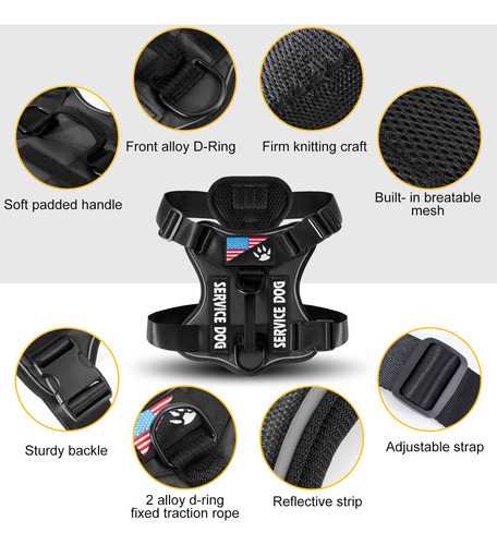 Colete Refletivo Para Cães Service Dog Harness Com 5 Peças