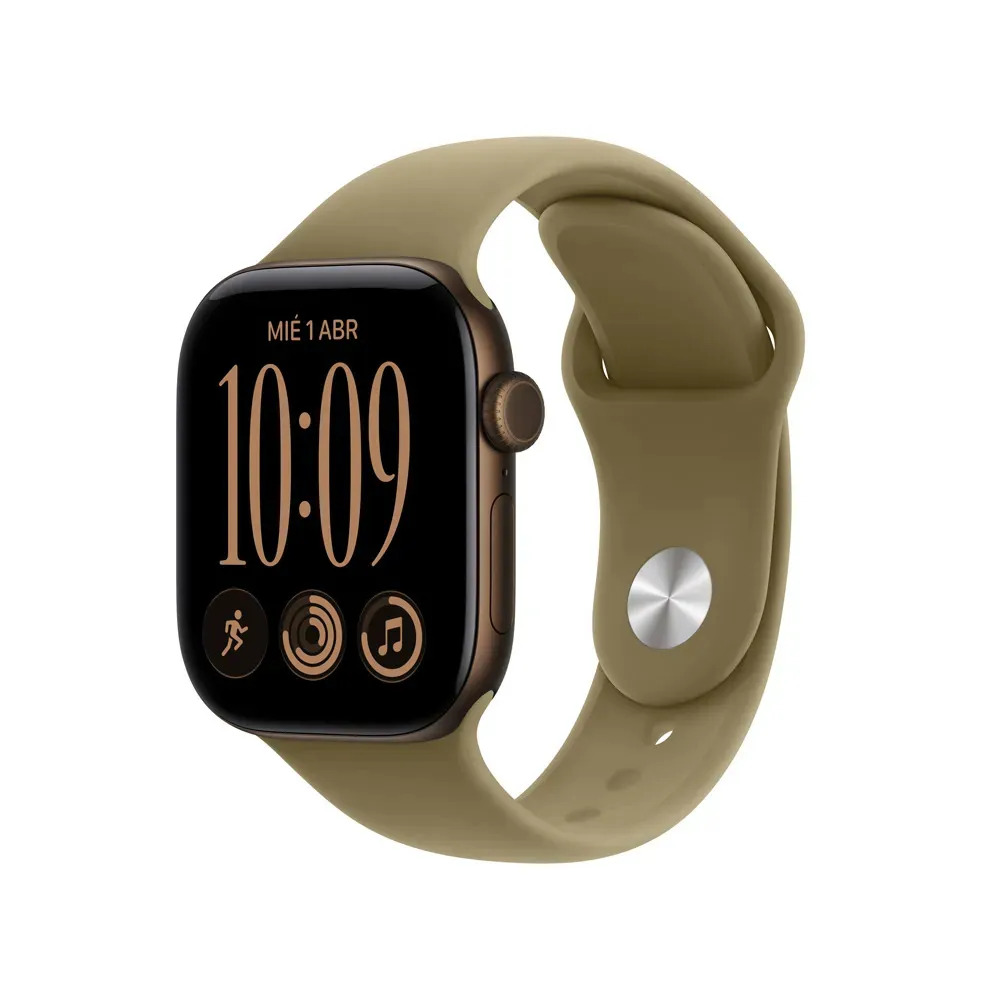 Apple Watch Series 12 GPS - Caja de aluminio color bronce oscuro de 42 mm - Correa deportiva color oliva - S/M - Distribuidor Autorizado