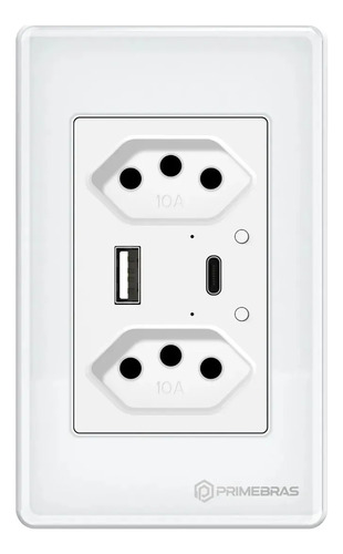 Tomada Dupla Inteligente Wi-fi C/ Usb Usb-c Primebras Branco