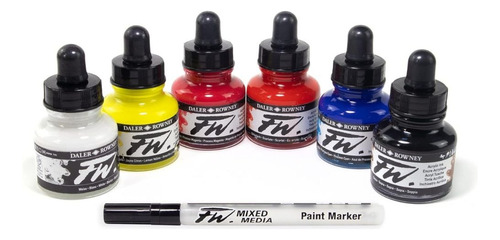 Set 6 Tintas Acrílicas Daler Rowney Fw Primary Colours 30 Ml