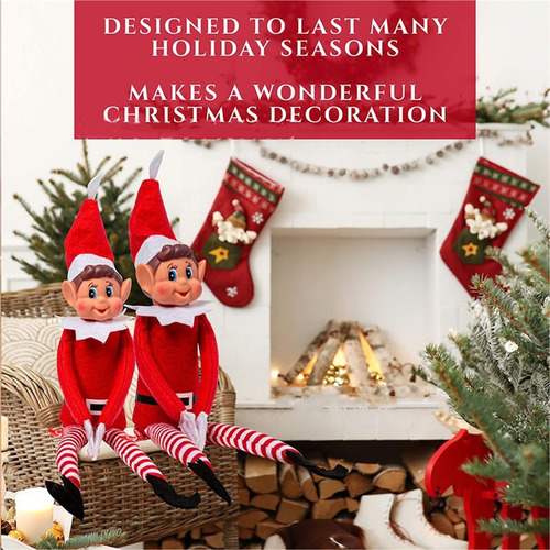 Decoración Navideña, 4 Muñecos Elfos Navideños Rojos