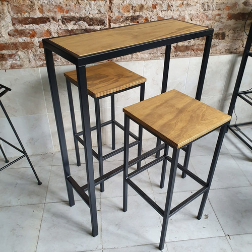 Imagen 5 de 10 de Mesa Barra Desayunador 80x30x105cm + 2 Taburetes 30x30 Bar