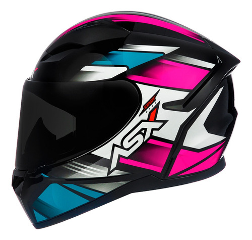 Capacete Asx City Start Preto Turquesa Rosa Fechado Integral