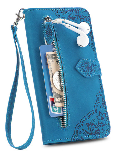 Funda De Piel Emboss Flowers Con Cremallera Para Redmi Note