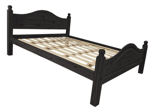 Cama Pino Macizo 2 Plazas Y Media Sari 1,4 X 1,9 Metros Color Negro