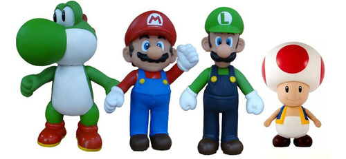 Super Mario, Luigi, Yoshi E Toad - Kit 4 Bonecos Grandes